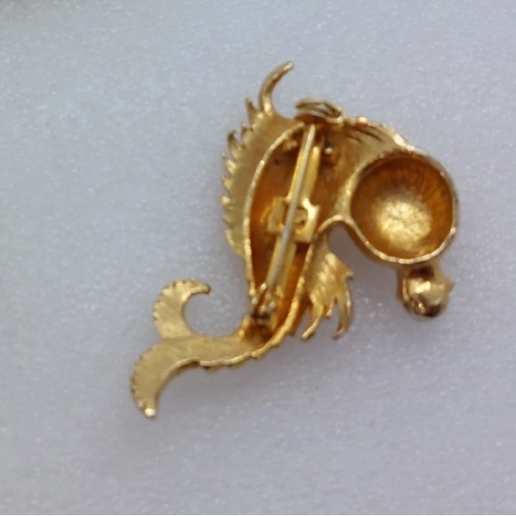 Lucky Gold Koi Fish Brooch Pearl Ruby Rhinestone Crystal Whimsical Fengshui Chi - Picture 8 of 9